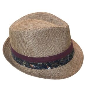Carlos By Carlos Santana Straw Like Fabric Fedora‎ Hat Guitar  Pin - Brown- Sz M